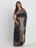 Shree Shyam Fashion Linen Cotton Navy Blue Saree - Distacart