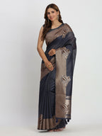 Shree Shyam Fashion Linen Cotton Navy Blue Saree - Distacart