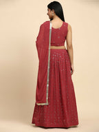 Red Georgette Embroidered Lehenga choli with Dupatta - Dhara
