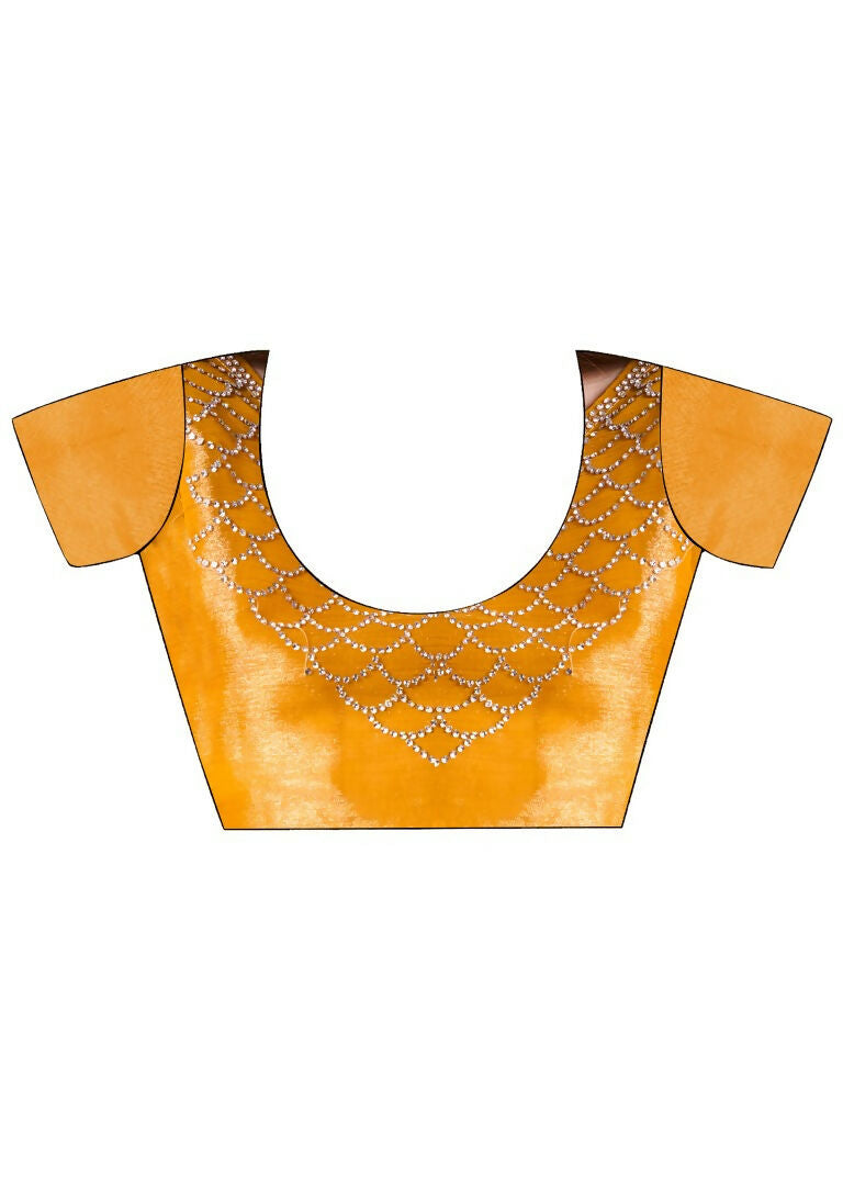 Yellow Burburry silk Swarovski Designer Work Saree - Shezlin