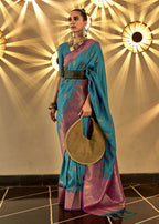 Trendy Weaving Silk Turkish Blue Designer Saree - Emponline