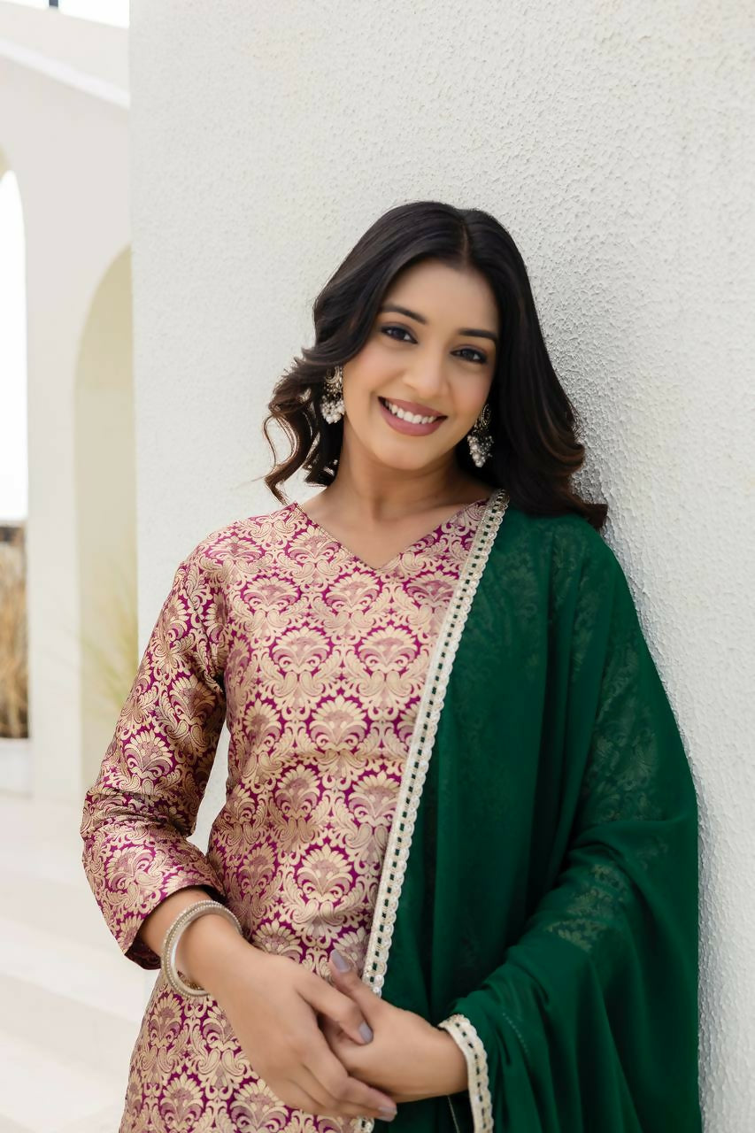 Teeya Creation Peach Viscose Jacquard Party Wear Designer Suit - Distacart