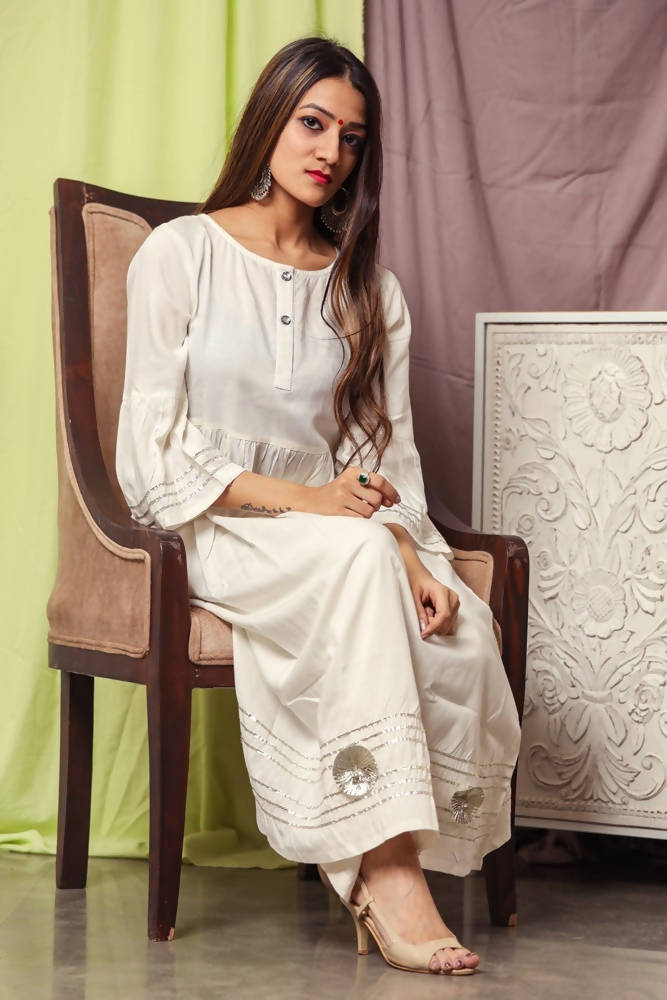 Cheera Hot White Gotta Kurta Palazzo Set
