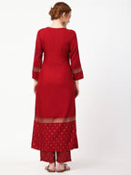 Cheera Gold Printed Maroon Kurta & Palazzo (CH-86KP)