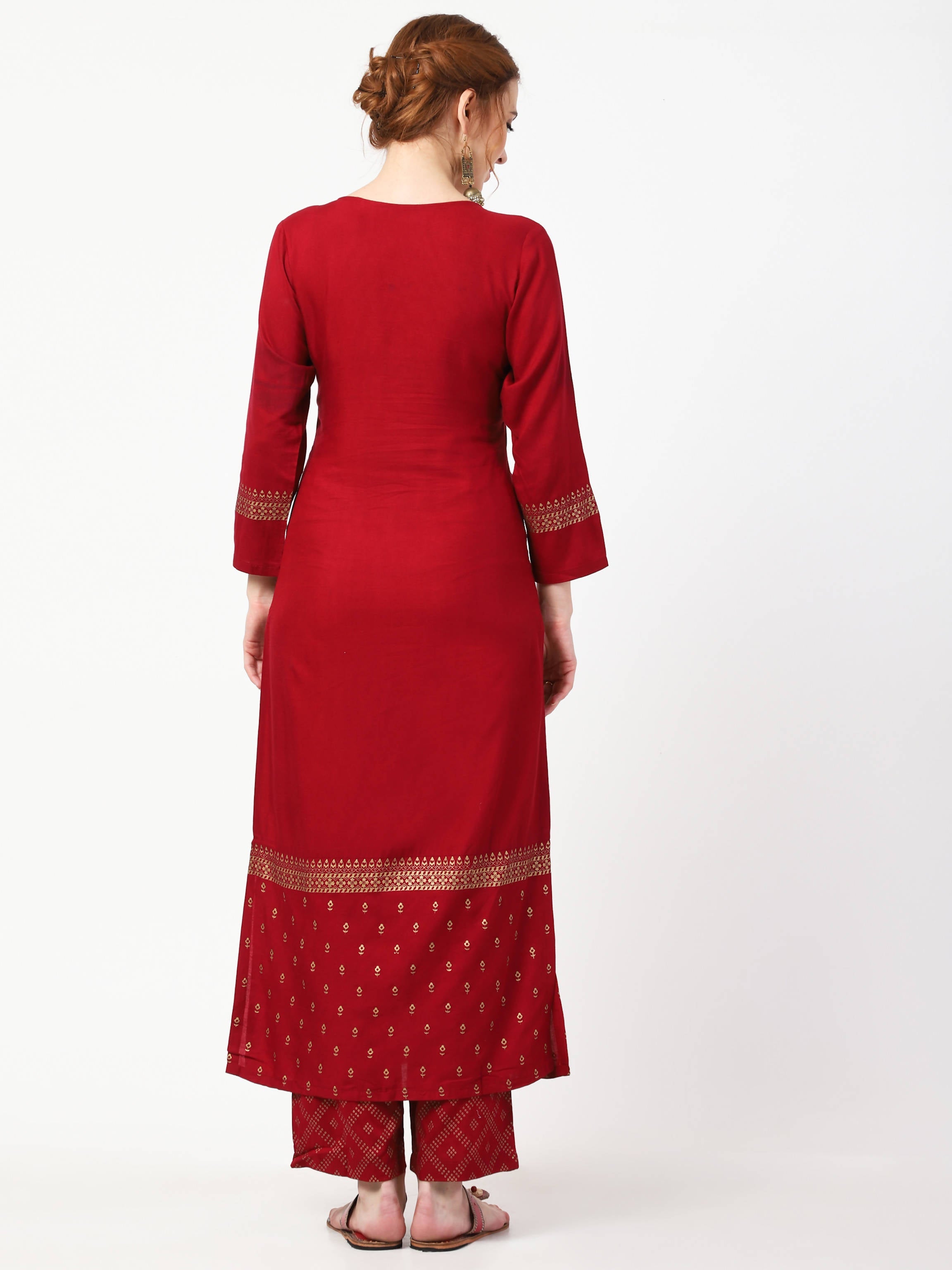 Cheera Gold Printed Maroon Kurta & Palazzo (CH-86KP)