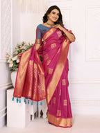 Anaita Rani Pink Soft Silk With Zari Weaving Borders Saree With Blouse