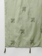 Yufta Women Olive Green Floral Printed Sequined Pure Silk Kurta with Palazzo and Dupatta
