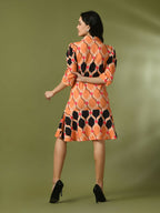 Myshka Women's Multi Printed Shirt Collar Fit and Flare Party Dress - Distacart