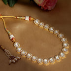 Kundan and Daimond Neckpiece in Brass (Gold) - Ruby Raang