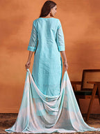 Sangria Ethnic Motifs Embroidered Thread Work Chanderi Cotton Kurta Trouser & Dupatta