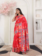 Shree Shyam Fashion Silk Blend Red Saree - Distacart