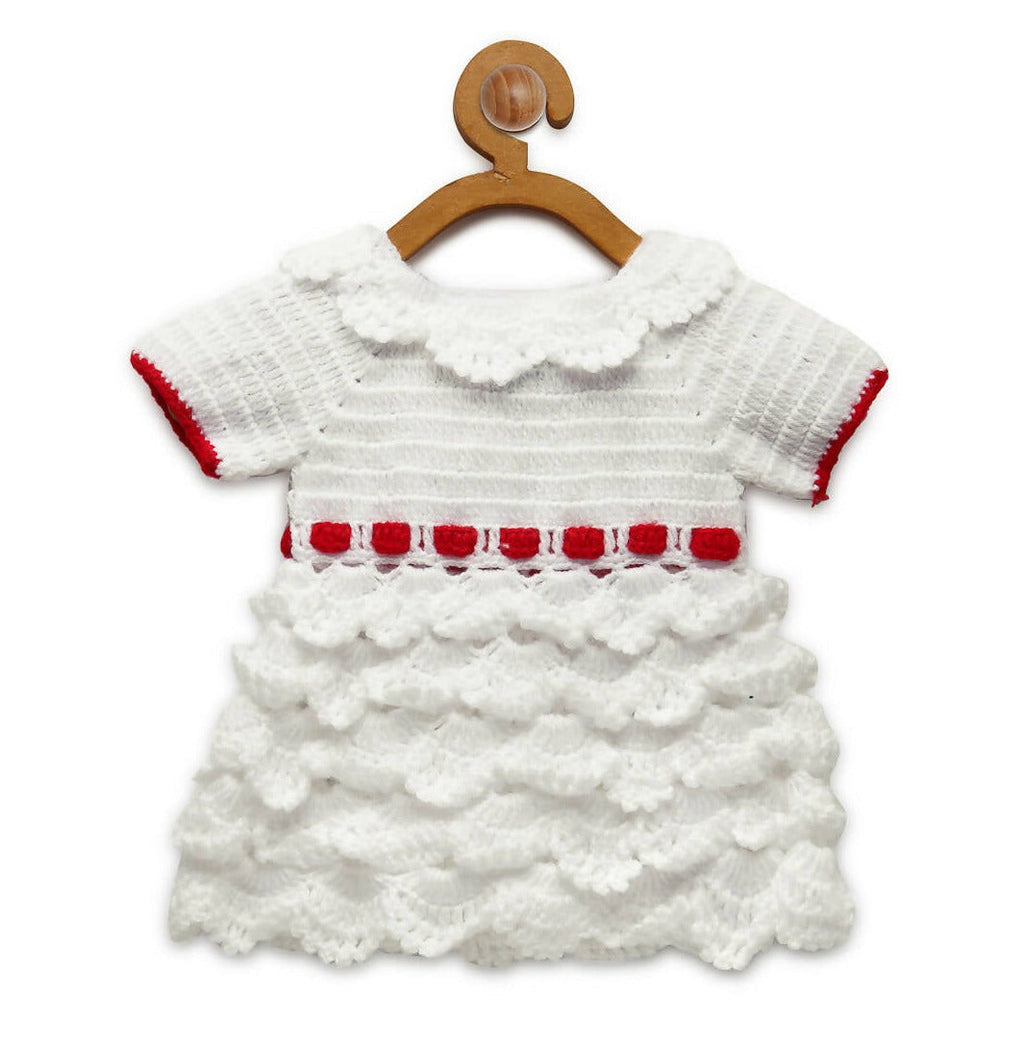 Chutput Kids Cinderella Design Solid Wool Frock - White