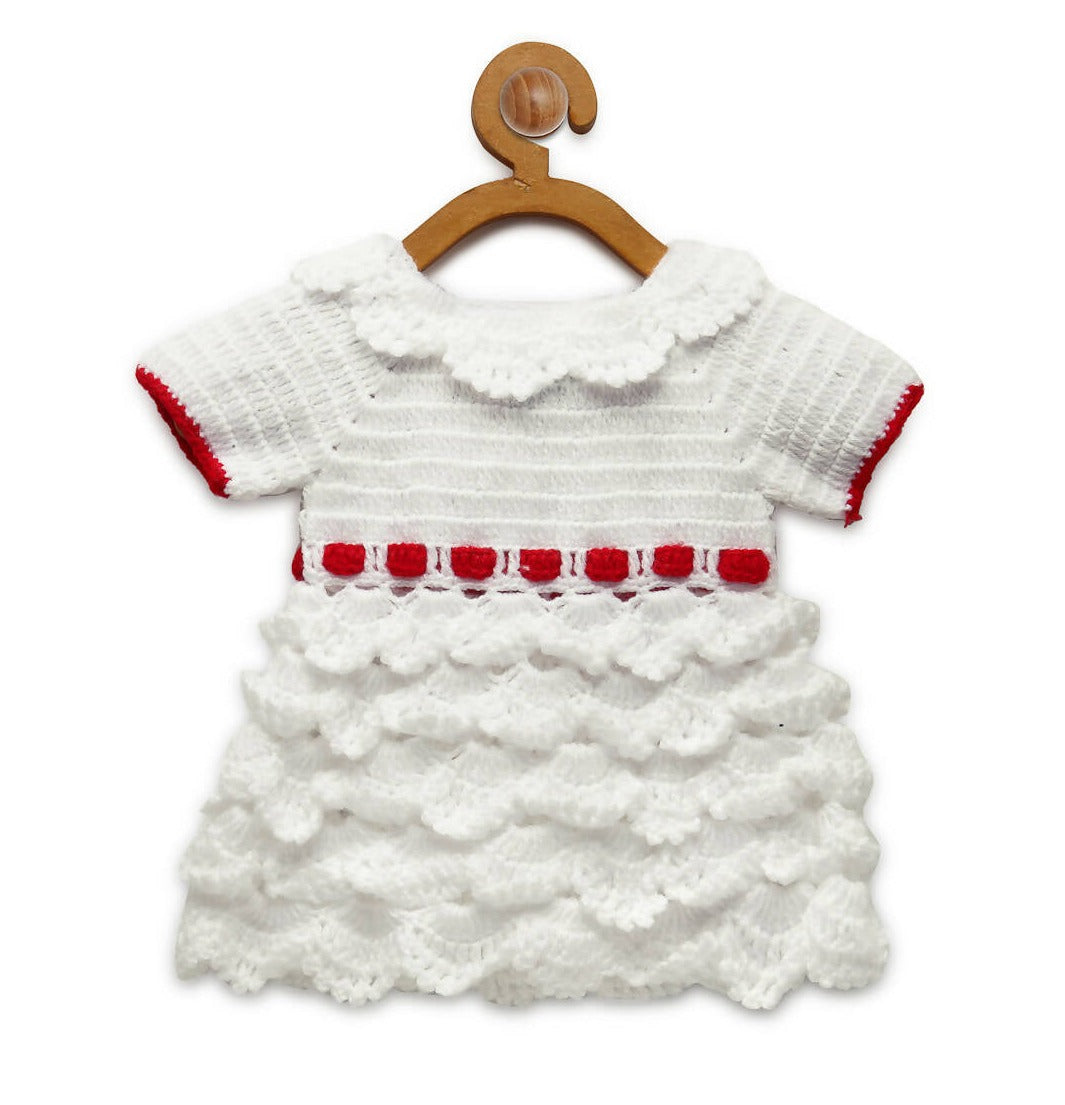 Chutput Kids Cinderella Design Solid Wool Frock - White
