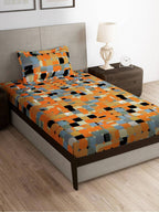 Story@home Arena Rust & Purple Printed 180 TC Bedsheet & Pillow Covers