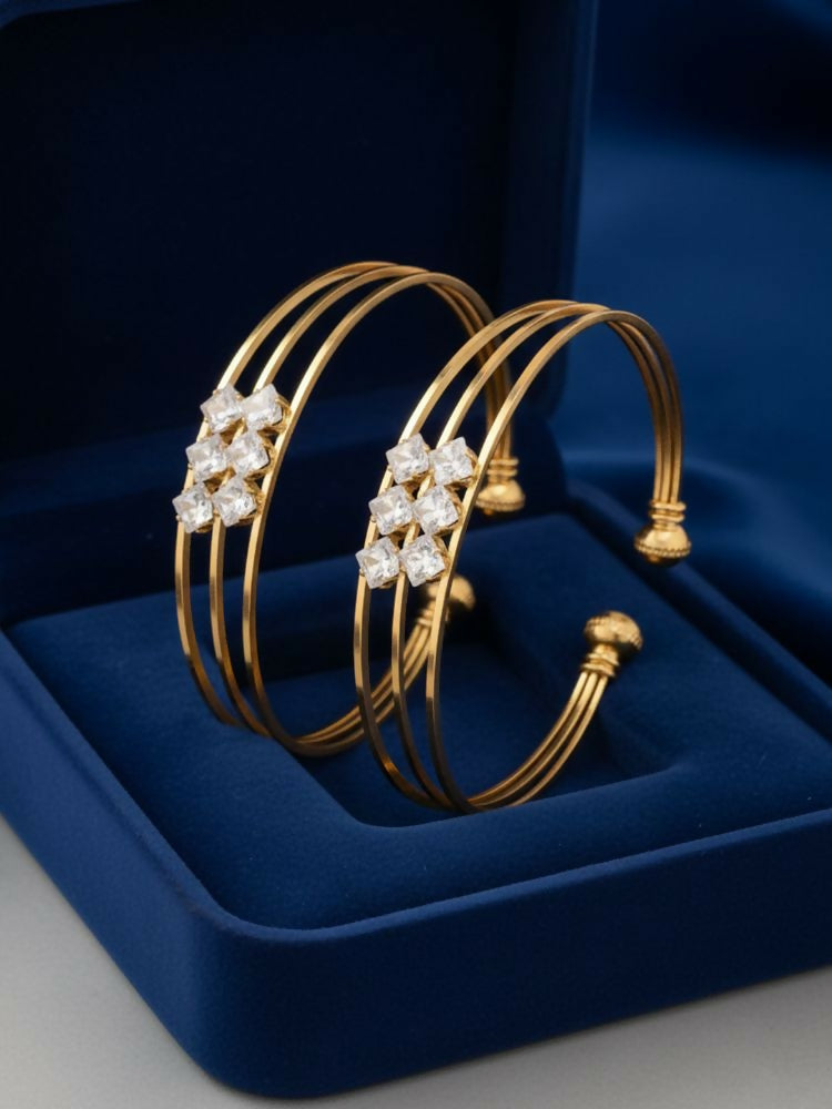 NVR Women Set of 2 Gold Plated CZ Stone Adjustable Bangle - Distacart