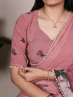 Vastranavya Peach Weightless Marble and Floral Printed Georgette Saree with Unstitched Blouse - Distacart