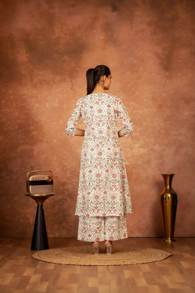 Joban Fashion Green Pink Hand Block Printed Cotton Suit Set - Distacart