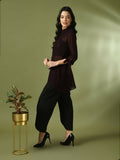 Myshka Women's Coffee Brown Solid Georgette Longline Party Sheer Tunic