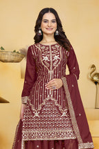 Lehenga Mart Designer Sharara Suit With Kurta, Sharara, Dupatta For Women-Maroon - Distacart
