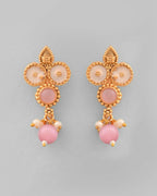 VOJ Gold Tone Pink Stone Studded Jewellery Set