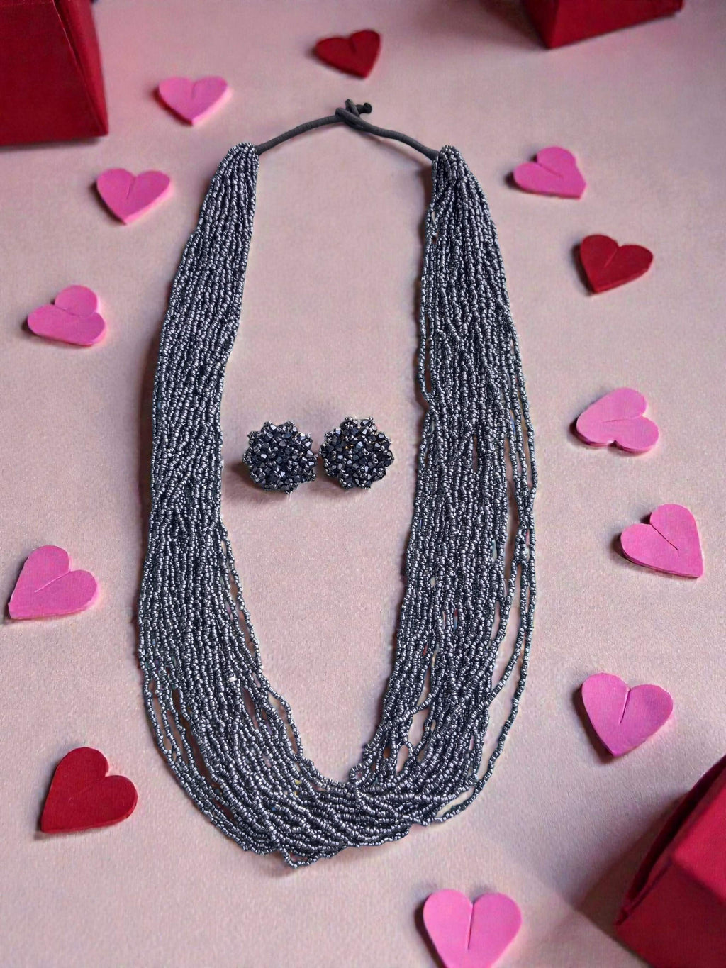Inhanns Rangsaaz 20-Layer Luxe Long Beaded Necklace (With Optional Statement Earrings) - Navy Blue Long 20 Layer With Earring