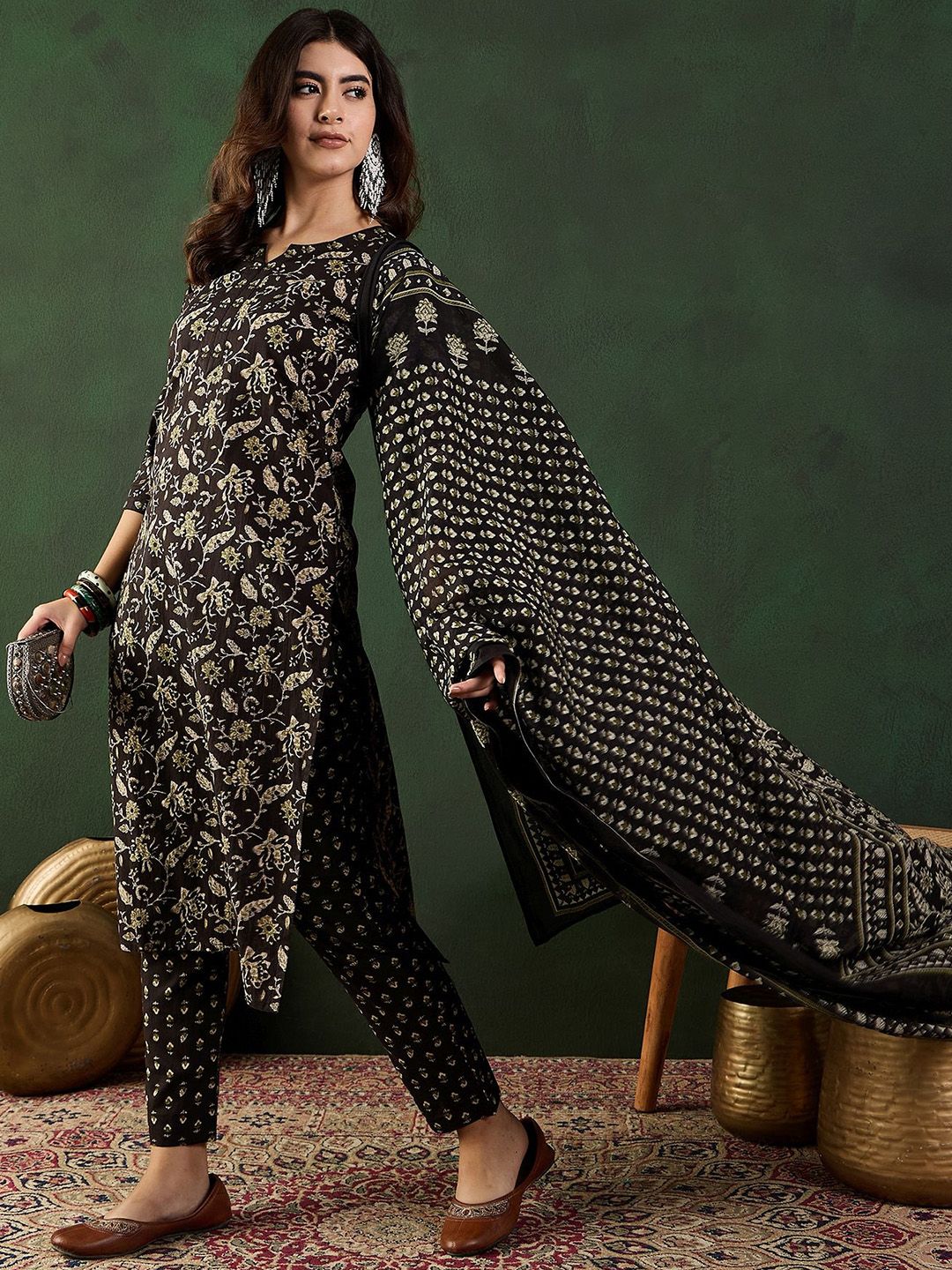 Sangria Printed Pure Cotton Kurta Set With Dupatta - Distacart