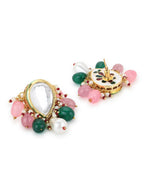 Gold-Toned White Kundan Contemporary Gold-Plated Drop Earrings - Ruby Raang - Distacart