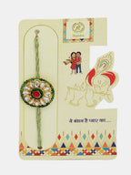 NVR Women & Men Set of 2 Gold Kundan-Studded Handcrafted Wraparound Rakhi Set With Roli Chawal - Distacart