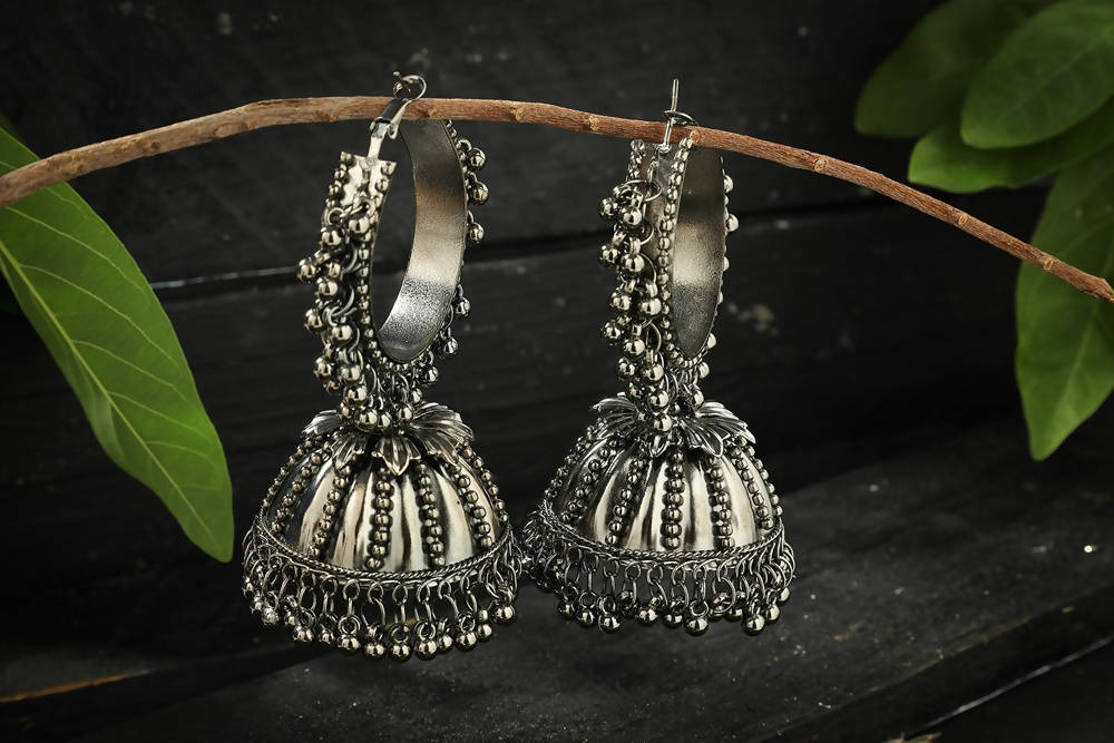 Mominos Fashion Johar Kamal Oxidised Silver-Plated With Ghungroo Jhumkas - Distacart