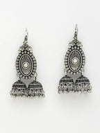 NVR Women's Silver-Plated Choke Oxidized Necklace with Jhumka Earrings
