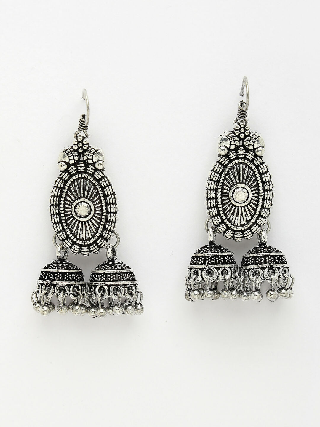 NVR Women's Silver-Plated Choke Oxidized Necklace with Jhumka Earrings