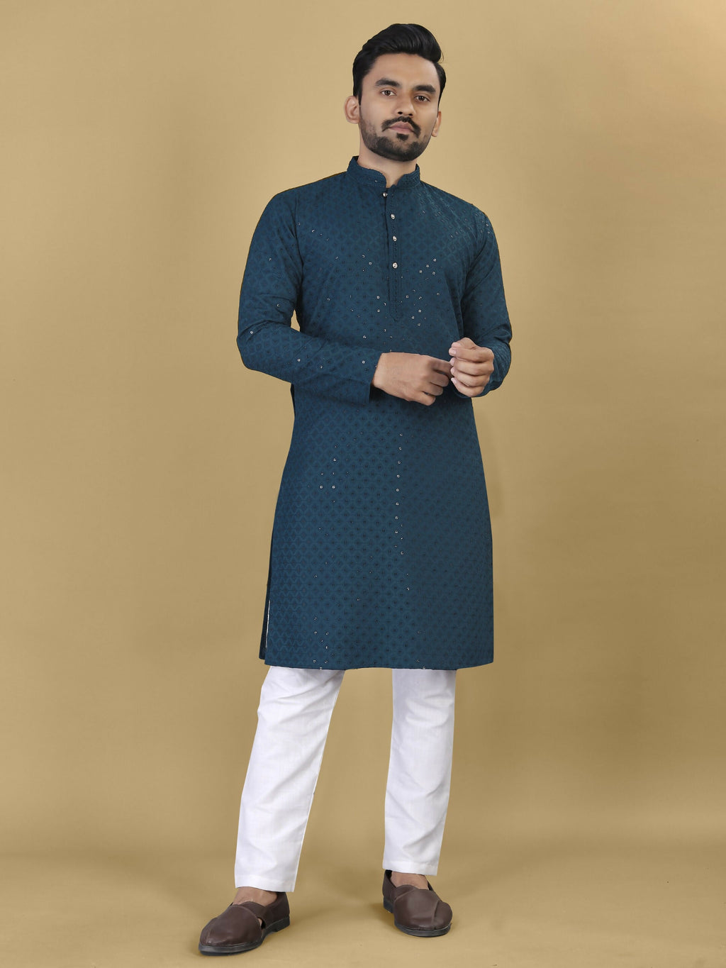 Anaita Teal Embroidered Rayon Straight Kurta