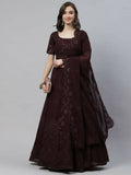 Purple Georgette Thread with Sequins Embroidered work Lehenga Choli with Dupatta - Jivika