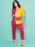 Women Republic Pink And Yellow Cotton Silk hand Embellished Coord set with Pouch - Distacart