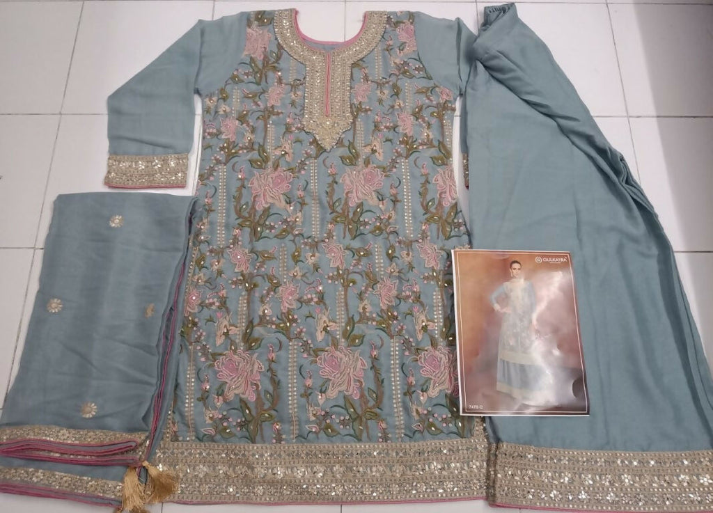 Vastranavya Grey Heavy Star Georgette Embroidered Sequins & Mirror Work Classy Pakistani Palazzo Suit