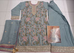 Vastranavya Grey Heavy Star Georgette Embroidered Sequins & Mirror Work Classy Pakistani Palazzo Suit
