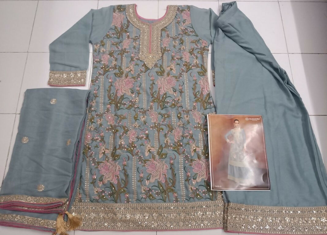 Vastranavya Grey Heavy Star Georgette Embroidered Sequins & Mirror Work Classy Pakistani Palazzo Suit