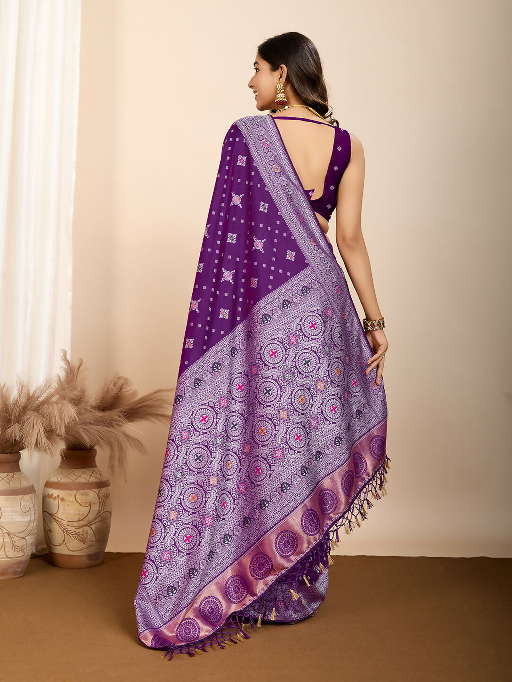 Purple Soft Silk Woven Meenakari Designer Saree - Vedanti