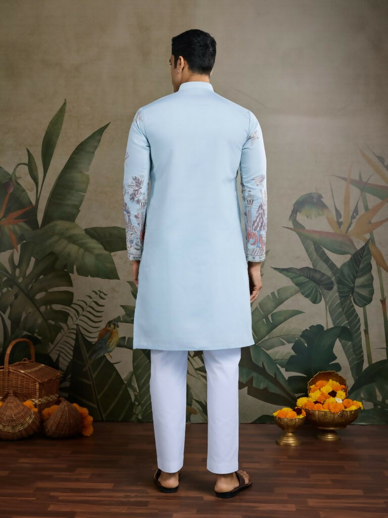Vastranavya Sky Blue Exclusive Festival Wear Viscose Silk Thread & Sequence Embroidered Work Kurta