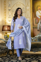 The52 Women's Beautiful Rayon Fabric Printed Work Straight Kurta Pant and Dupatta Set - Distacart