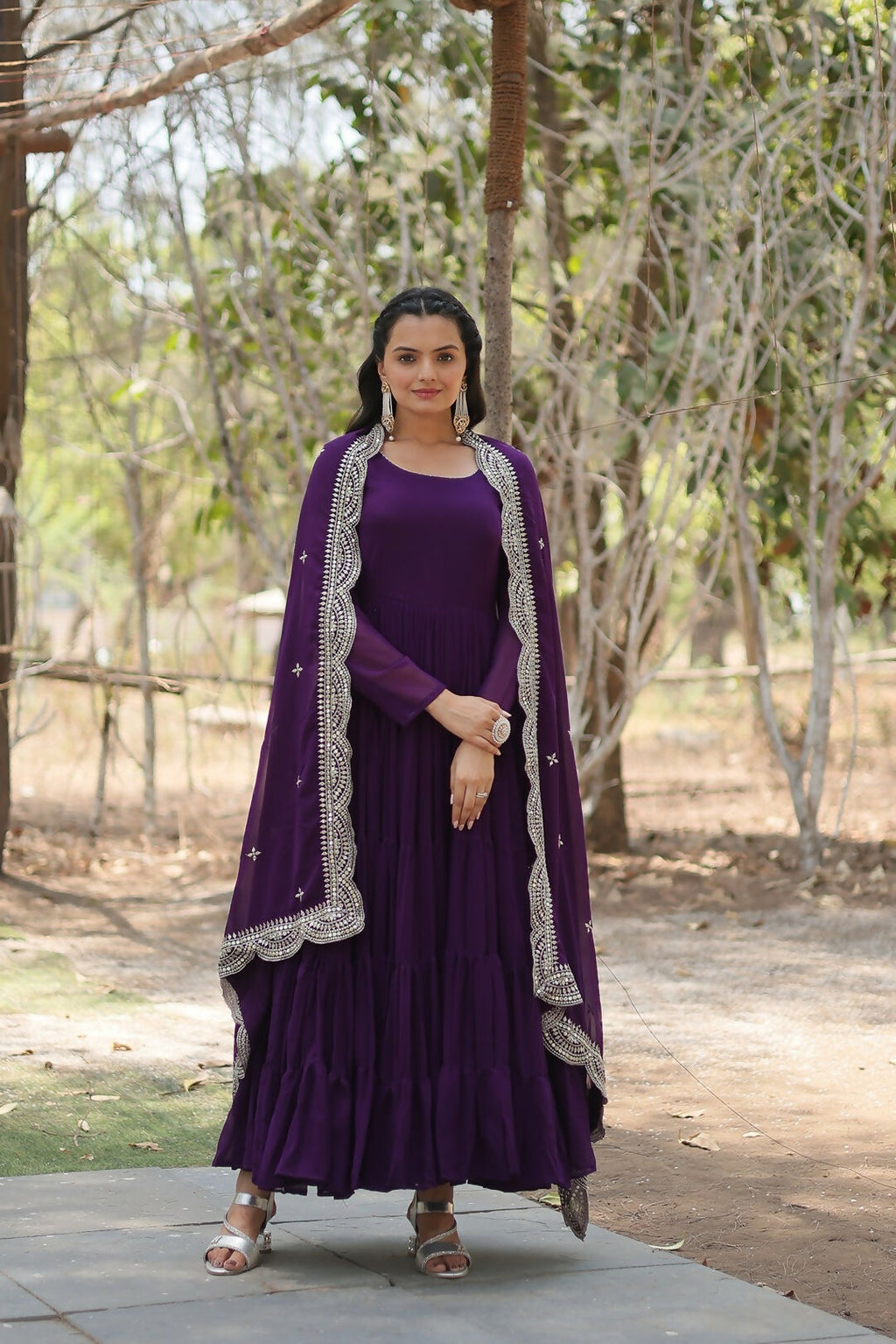 Joban Fashion Purple Georgette Sequence Embroidery Work Kurta Set - Distacart
