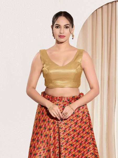 Joban Fashion Black Gold Mulberry Silk Padded Blouse With Sweetheart Neck Sleeveless