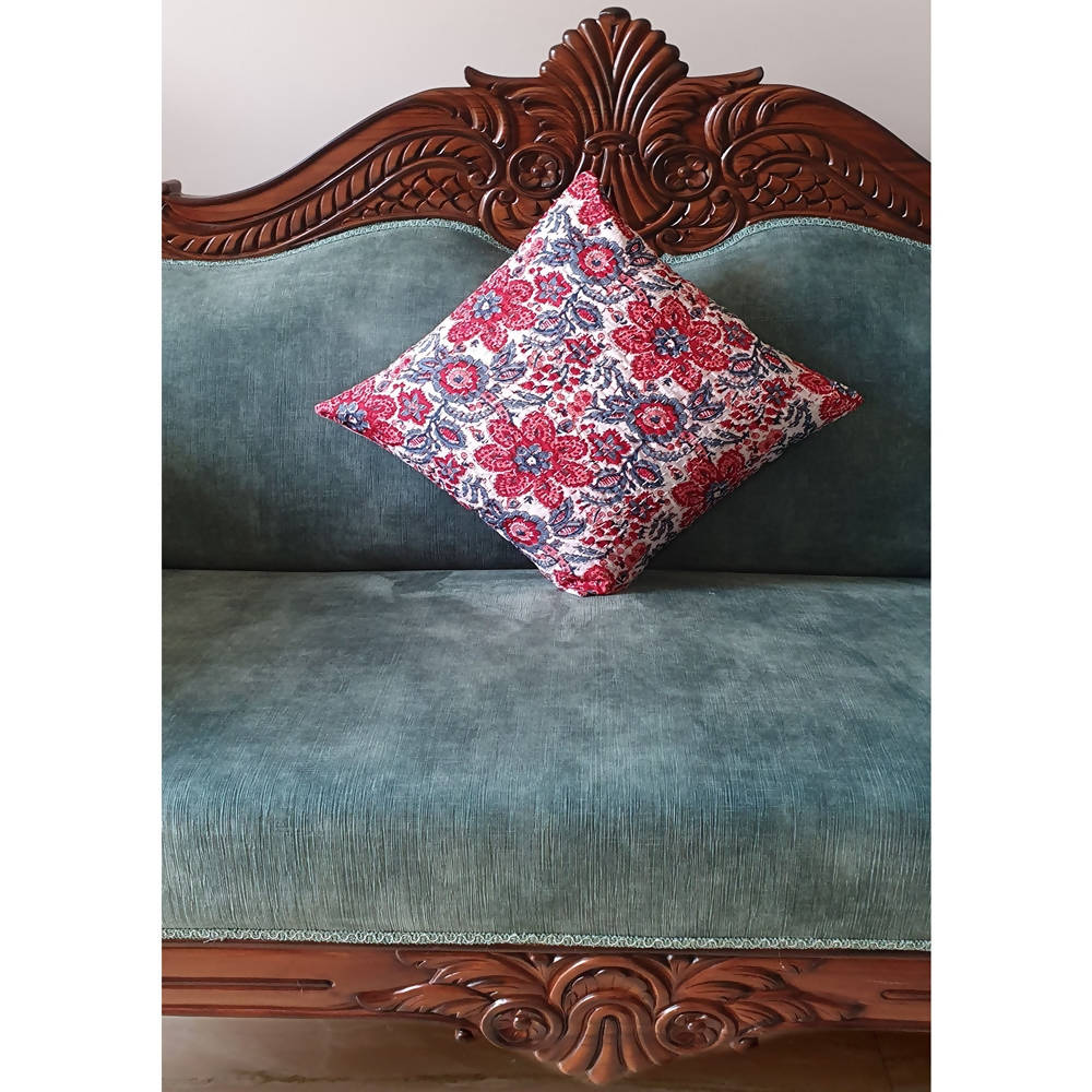 The Decor Nook Red And Blue Floral Print Cushion Cover