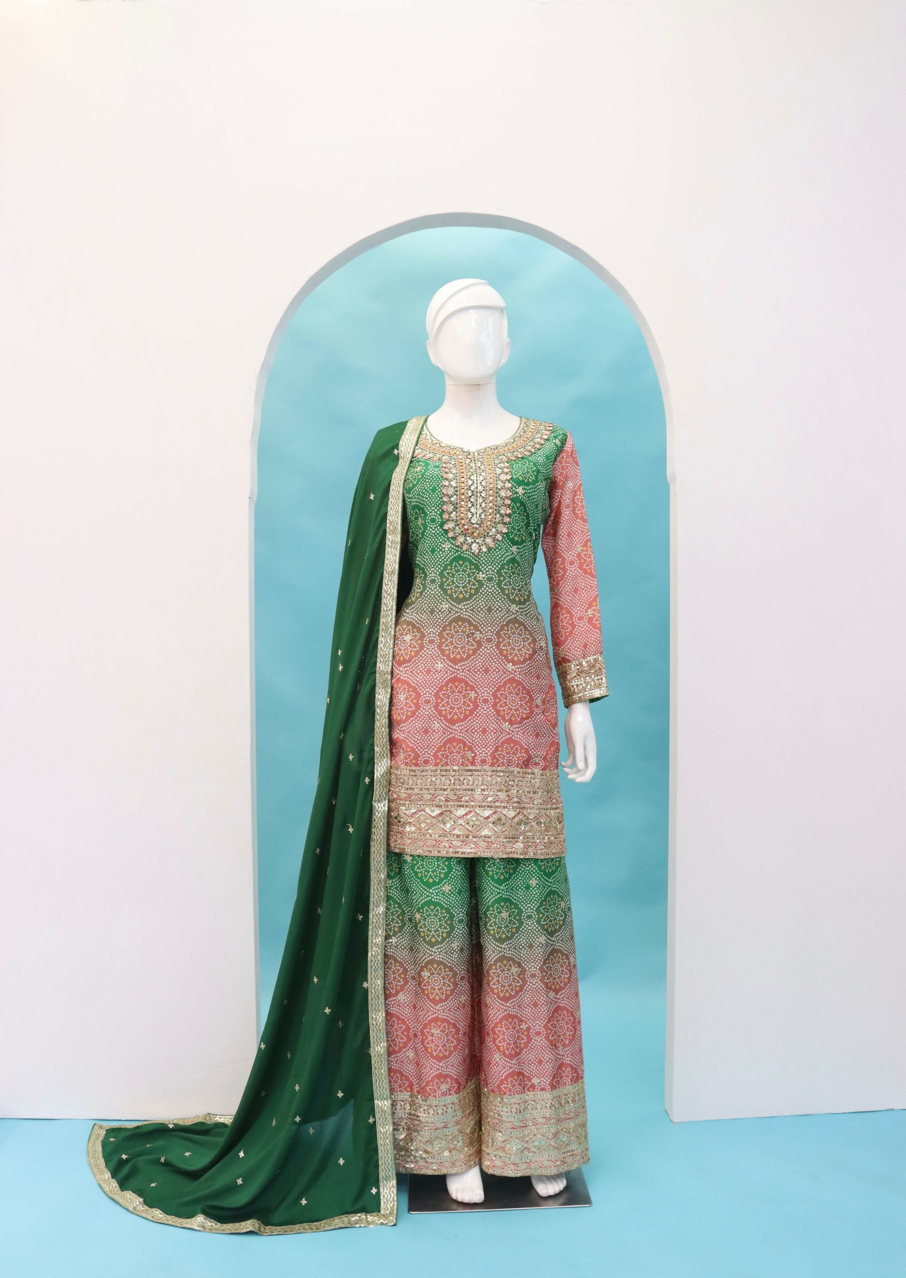 Anaita Peach Digital print with Embroidered Silk Stitched Plazo Suit - Distacart
