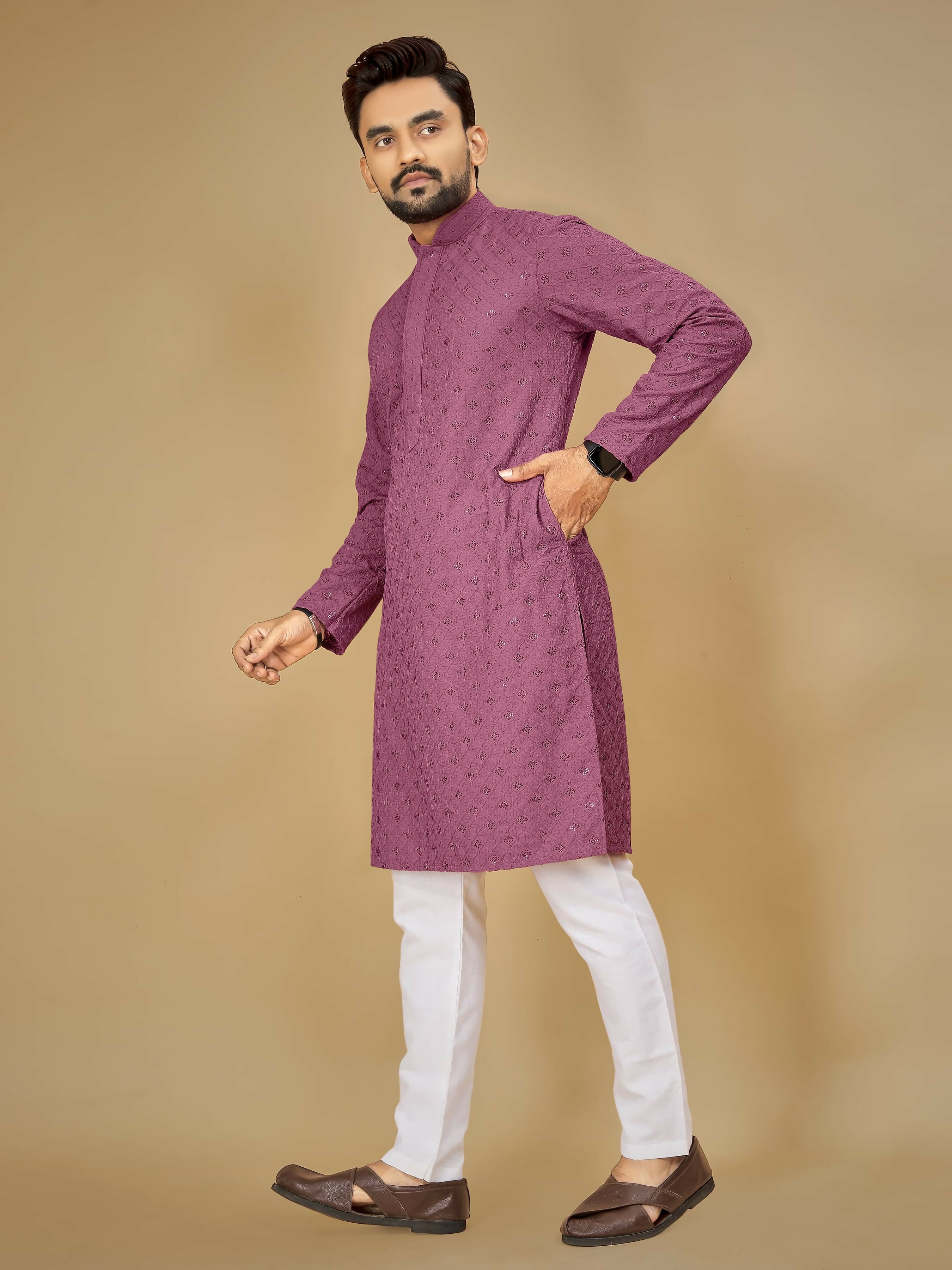 Anaita Purple Embroidered Rayon Straight Kurta - Distacart