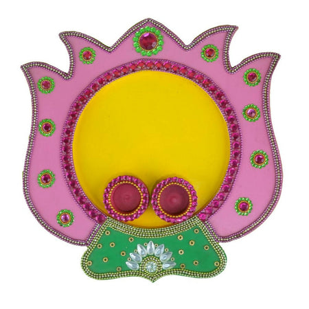 Kundan HandiKrafts Mdf Lotus Pooja Thalis - Baby Pink