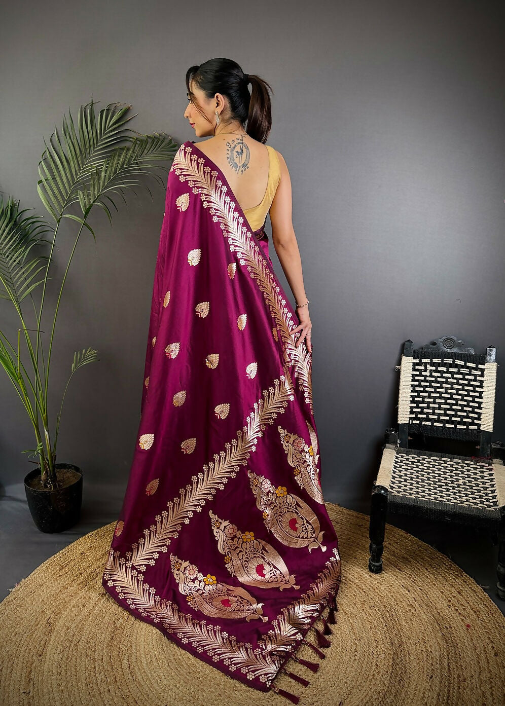 Joban Fashion Banarasi PlumWoven Soft Silk Saree - Distacart