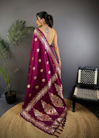 Joban Fashion Banarasi PlumWoven Soft Silk Saree - Distacart