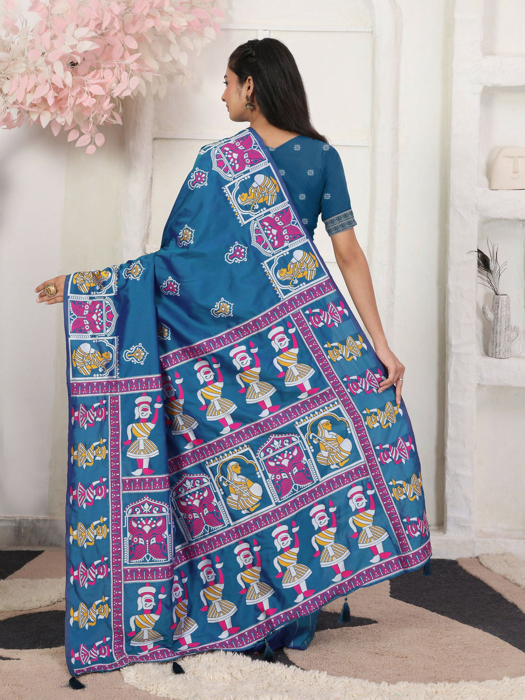 Shree Shyam Fashion Silk Blend Teal Blue Saree - Distacart