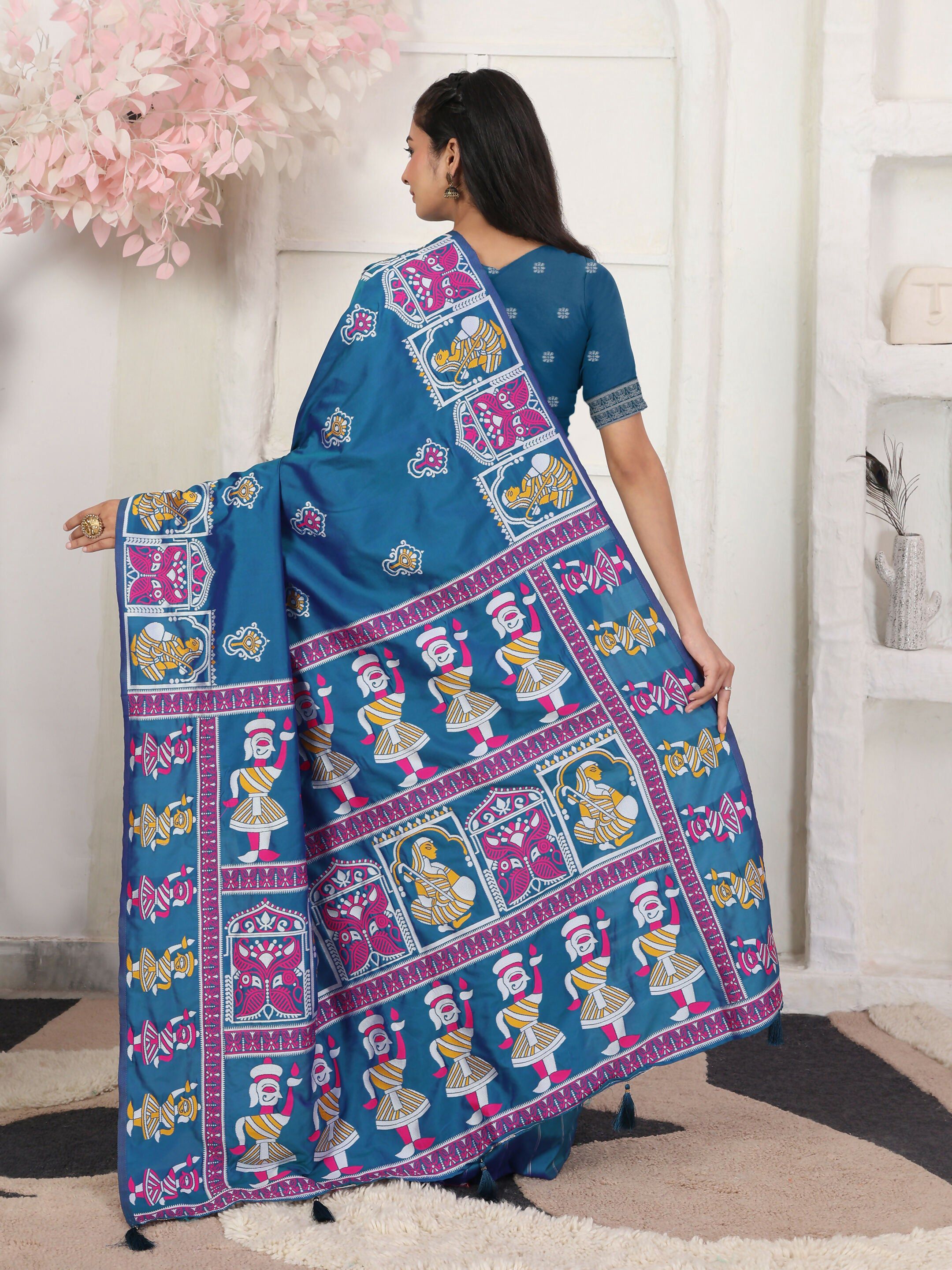 Shree Shyam Fashion Silk Blend Teal Blue Saree - Distacart